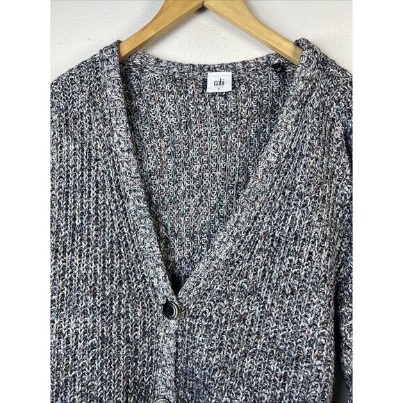 Cabi Cable Knit Cardigan Sweater small medium button y2k gray & colorful threads - Picture 8 of 13
